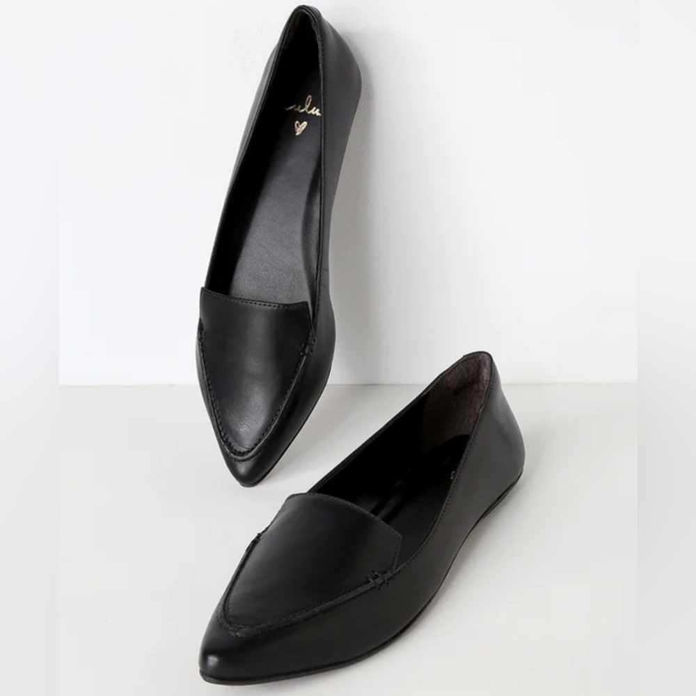 Lulus Emmy Leather Black Pointed Toe Loafers